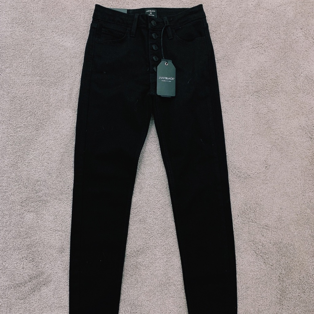 Just Black High Waisted Button Up Frayed Jeans
